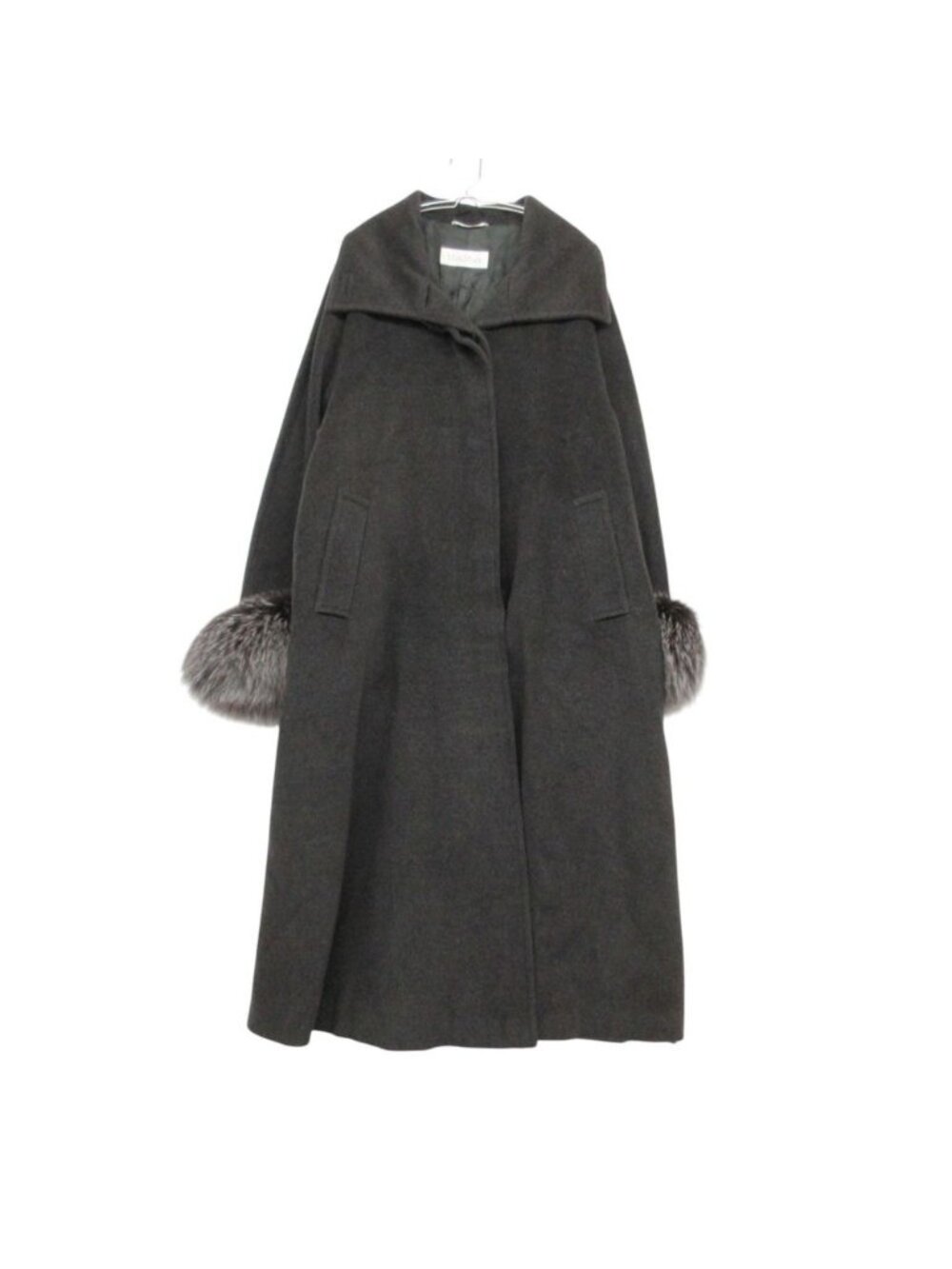 Max Mara Coat Long Length Jacket Cashmere Blend Fur Charcoal Gray
